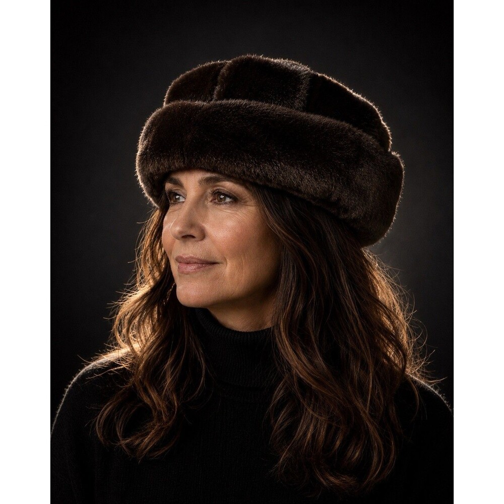 Vintage Kenneth Cole Reaction Dark Brown Faux Fur Beret Satin Lined One Size